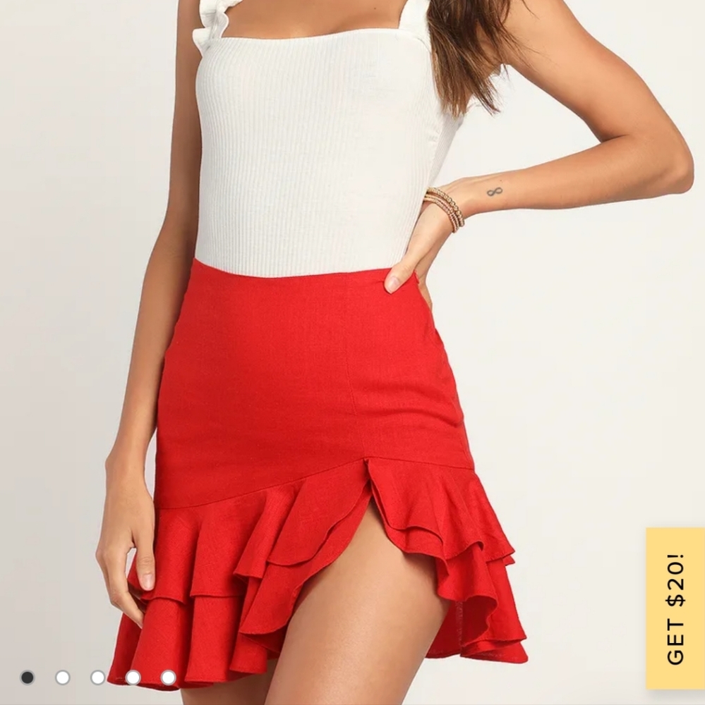 Red Tiered Ruffled Mini Skirt